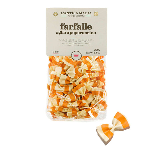 Pasta L'Antica Striped Farfalle with Garlic &amp; Chili, 250g
